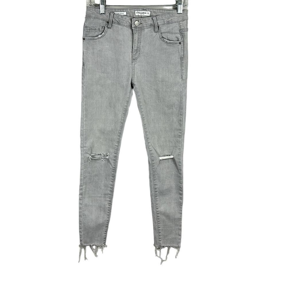 Pull & Bear Skinny Low Waist Distressed Raw Hem Jeans Size 6